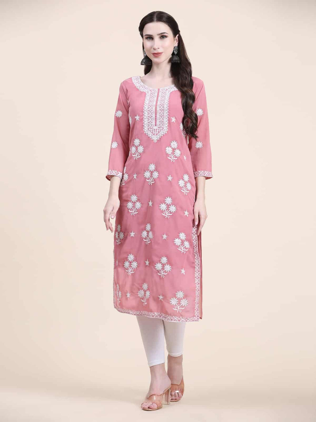 DESIGNER GEORGETTE SILK EMBROIDERY WORK ONLY KURTI PINK