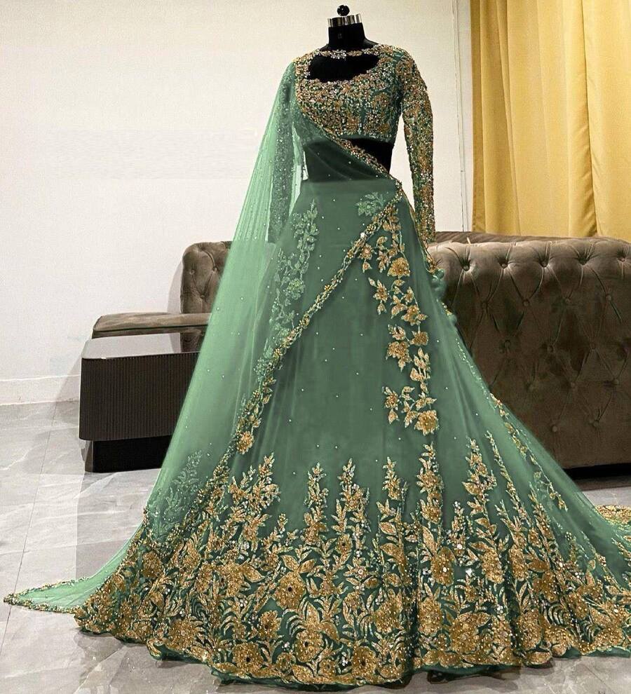 GEORGETTE EMBROIDERY WORK LEHENGA CHOLI WITH DUPATTA PISTA