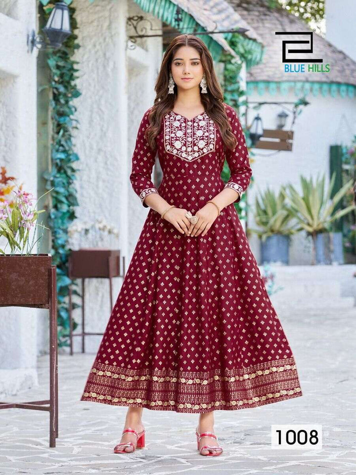 RAYON PRINTED EMBROIDERY WORK ANARKALI DRESS