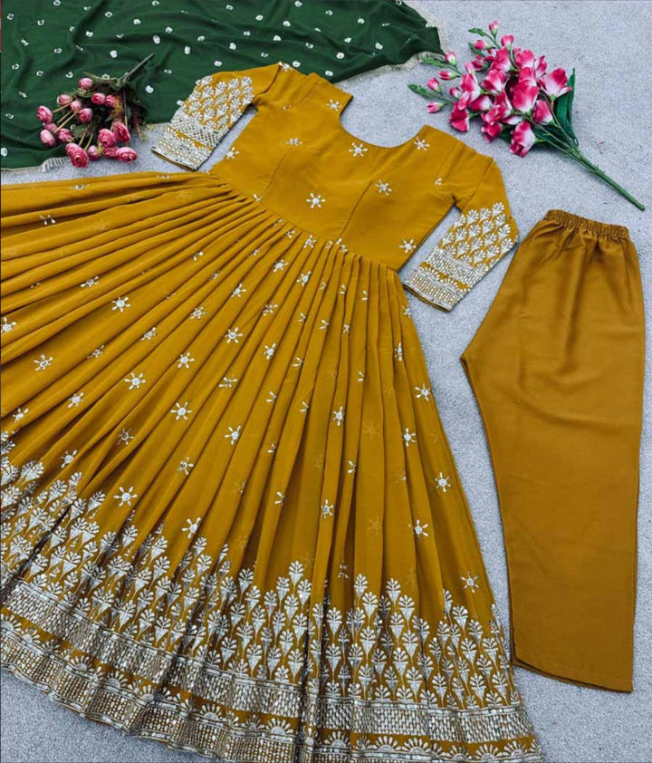 Yellow Georgette Long Anarkali Dress