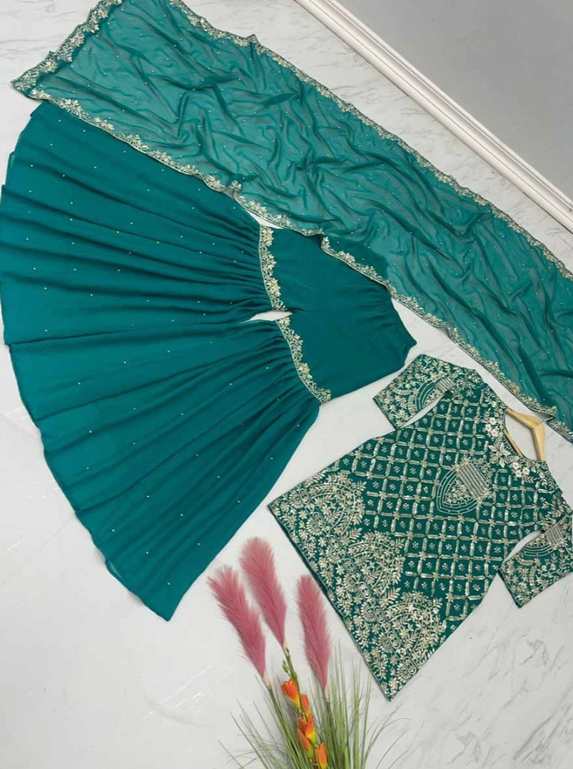 Gorgeous Maroon and Turquoise Sharara Sets