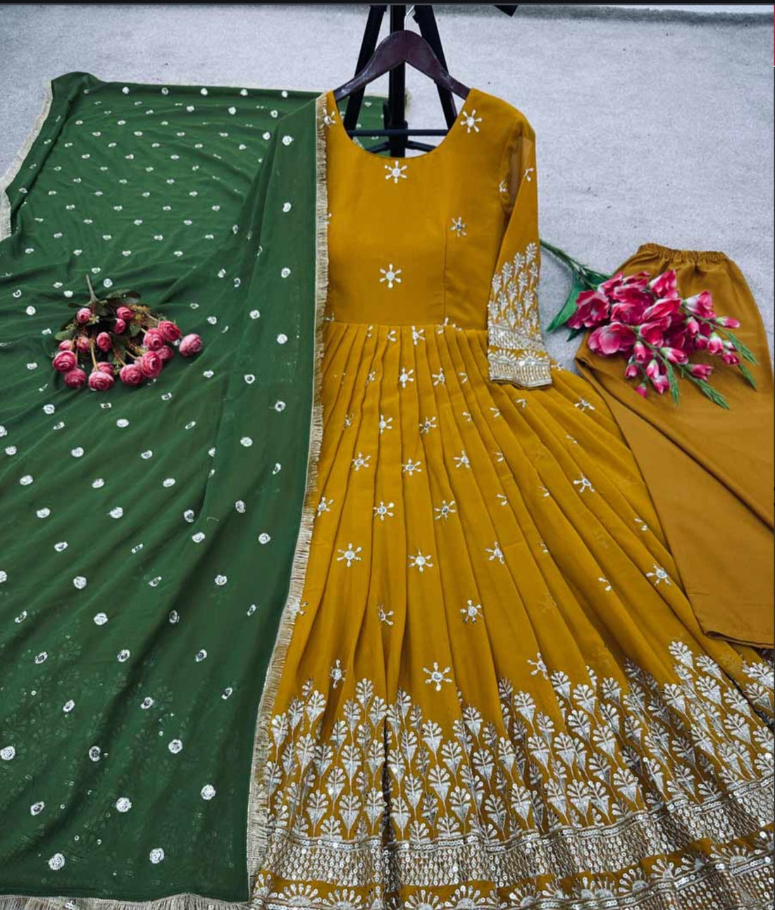 Yellow Georgette Long Anarkali Dress