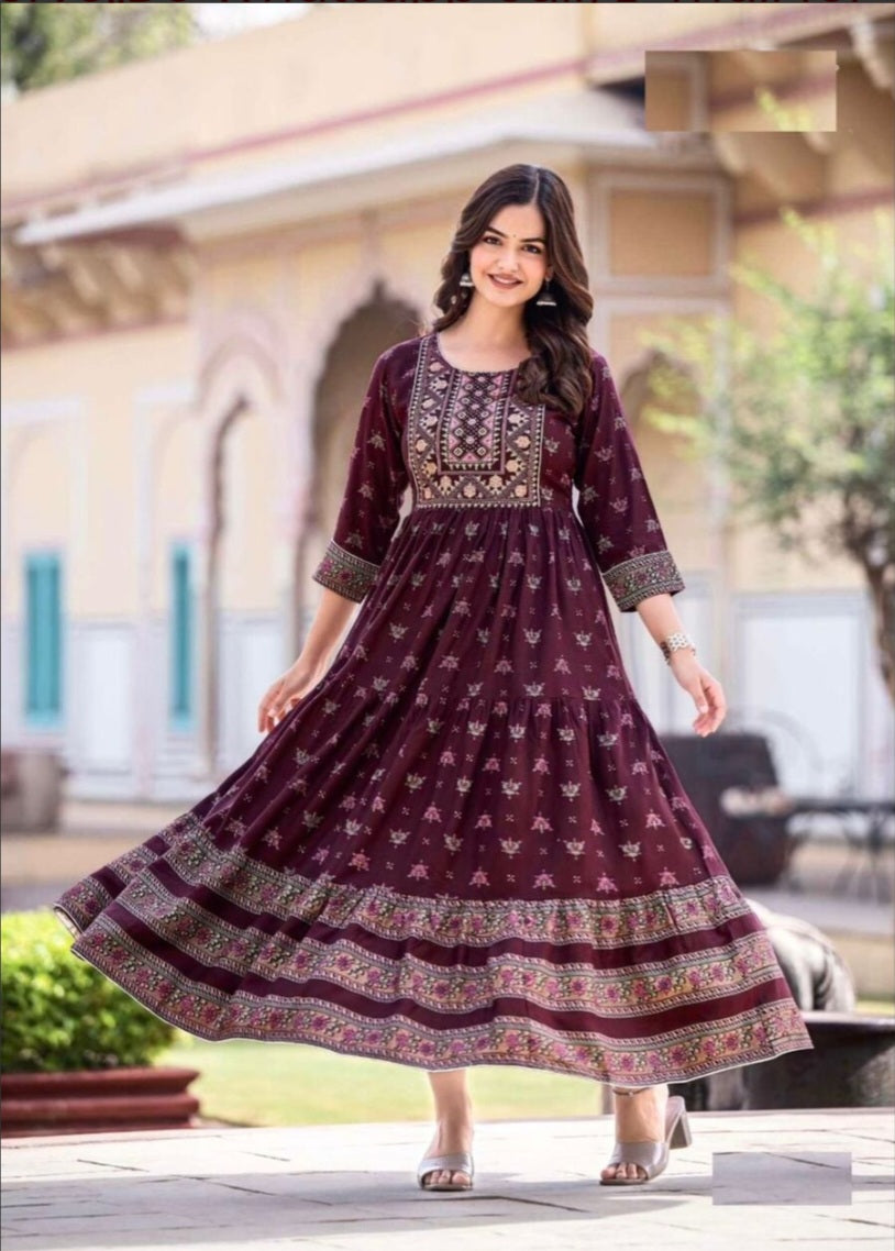 DESIGNER RAYON HANDWORK PRINTED ANARKALI GOWN