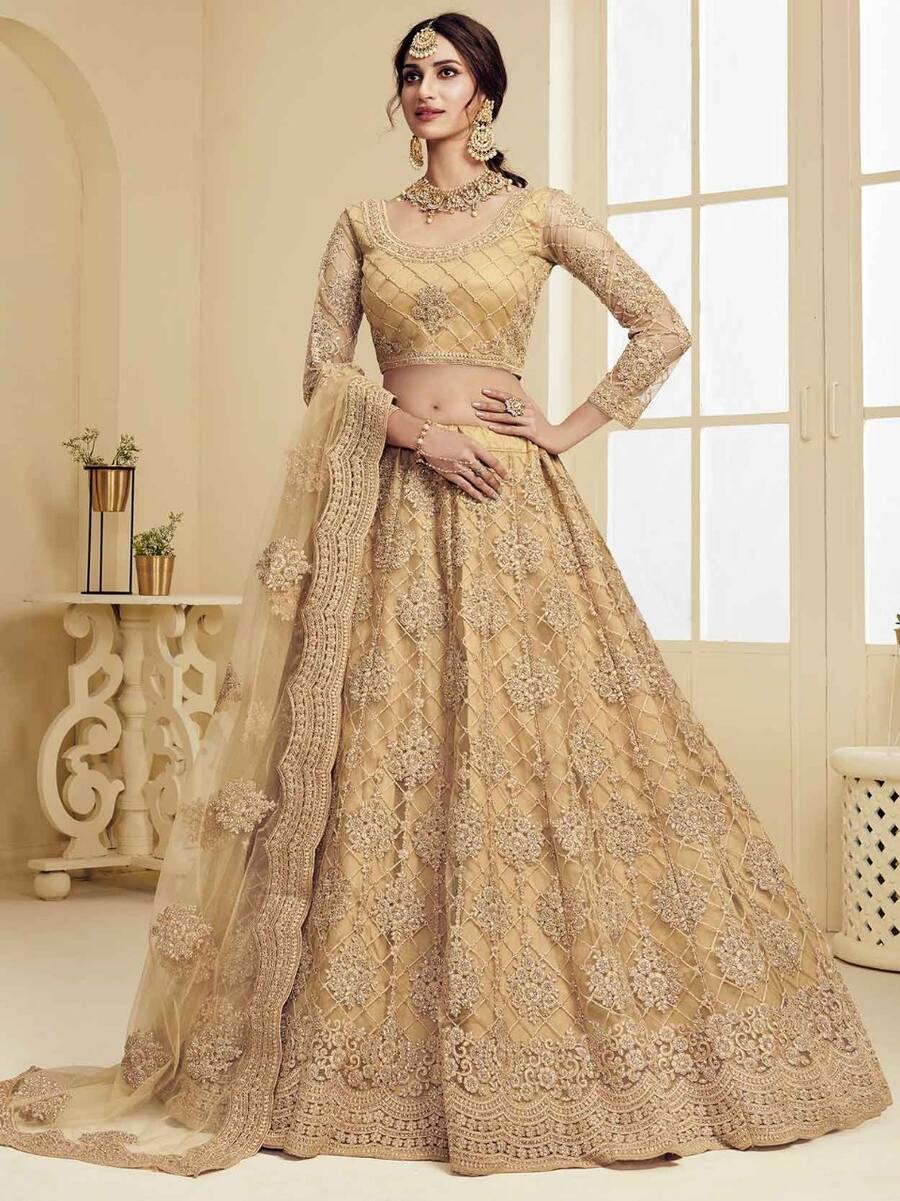 FANCY NET CHAIN UNSTITCH WORK LEHENGA CHOLI WITH DUPATTA