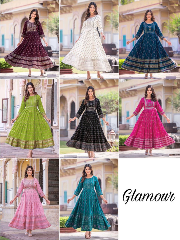 DESIGNER RAYON HANDWORK PRINTED ANARKALI GOWN