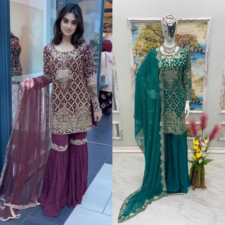 Gorgeous Maroon and Turquoise Sharara Sets