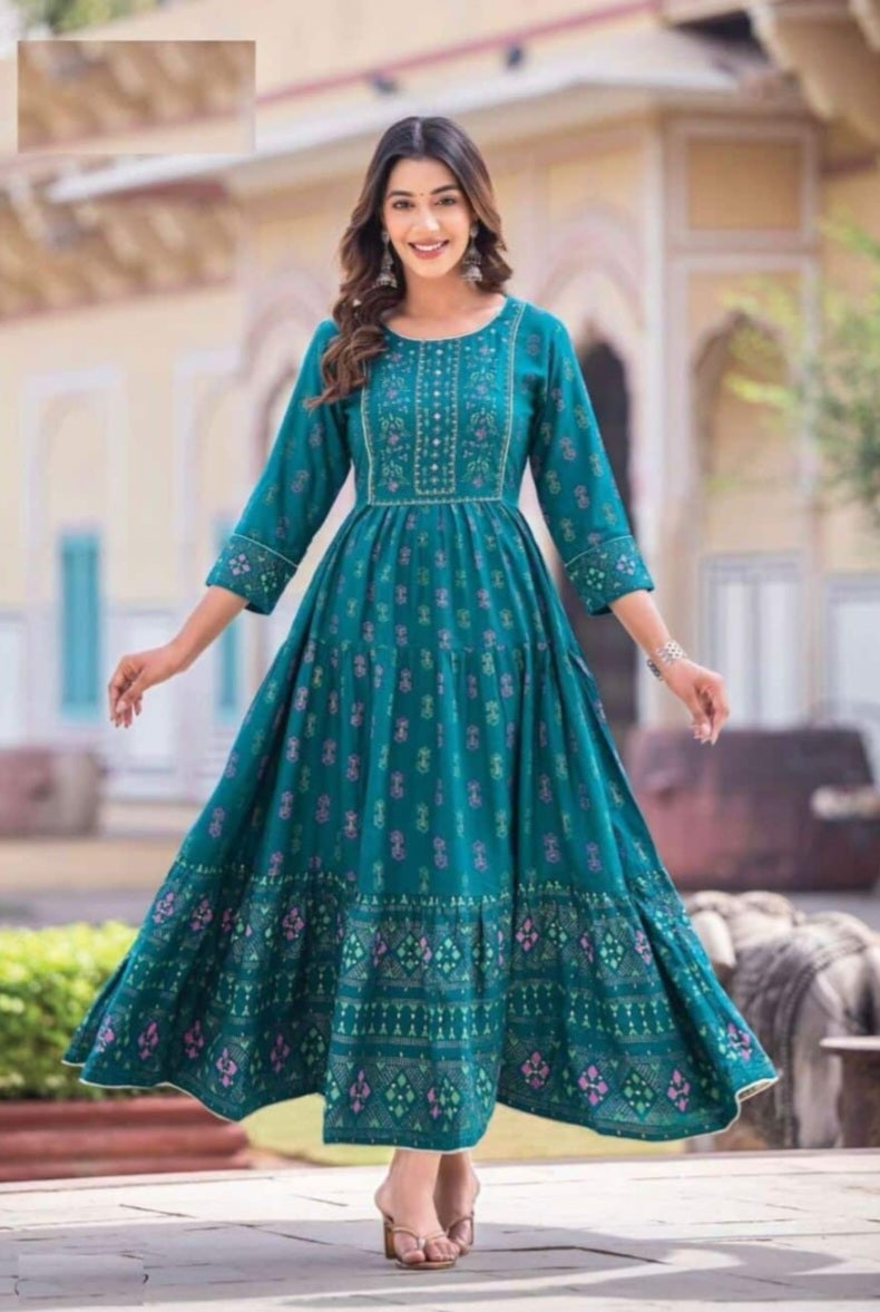 DESIGNER RAYON HANDWORK PRINTED ANARKALI GOWN