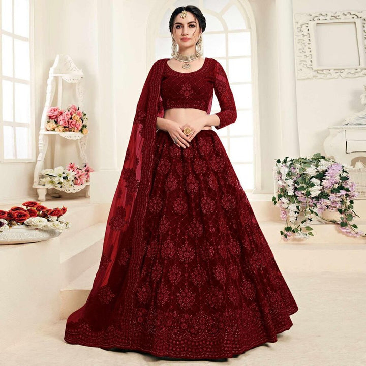 FANCY NET CHAIN UNSTITCH WORK LEHENGA CHOLI WITH DUPATTA